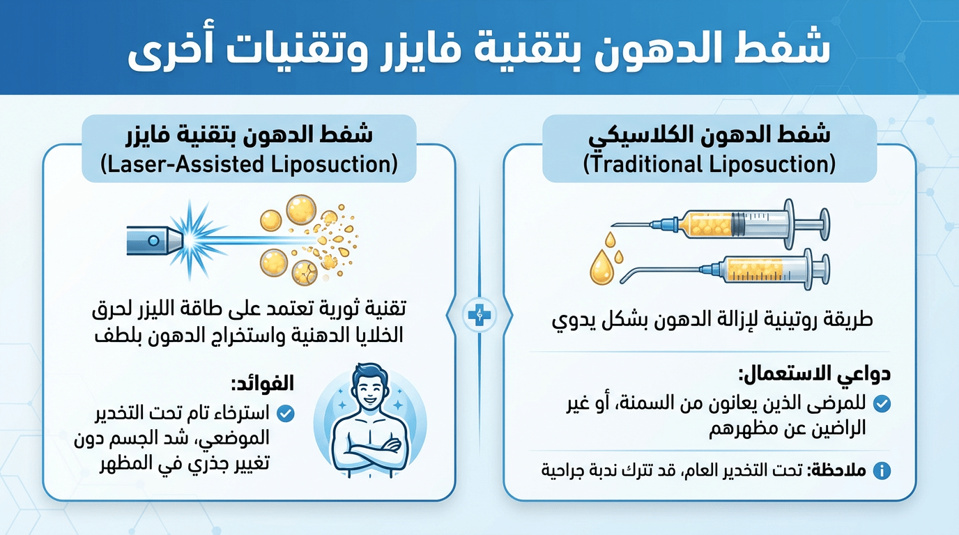 شفط الدهون التقليدي مقابل شفط الدهون بتقنية فايزر: