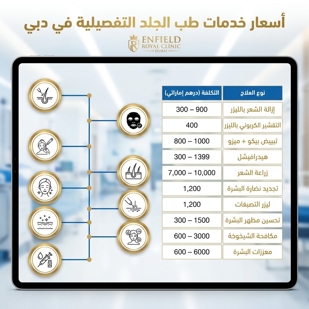 أسعار خدمات طب الجلد التفصيلية في دبي
