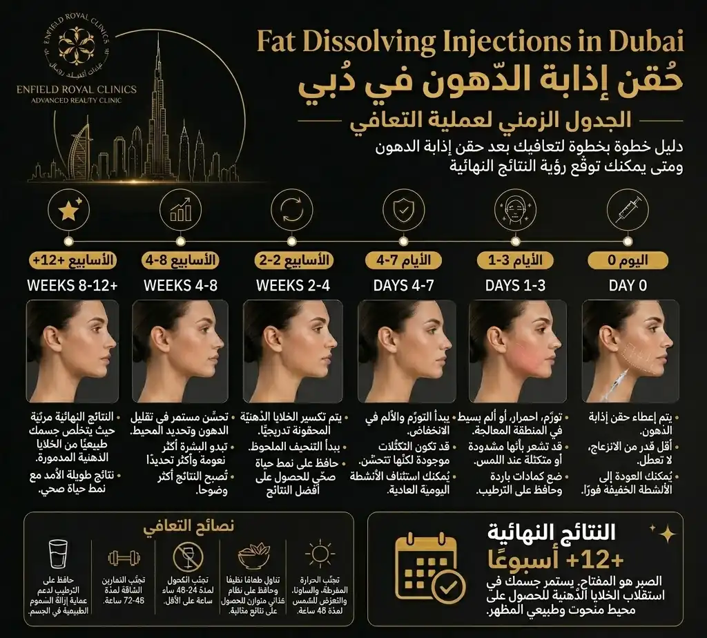 الجدول الزمني للتعافي بعد حقن إذابة الدهون في دبي